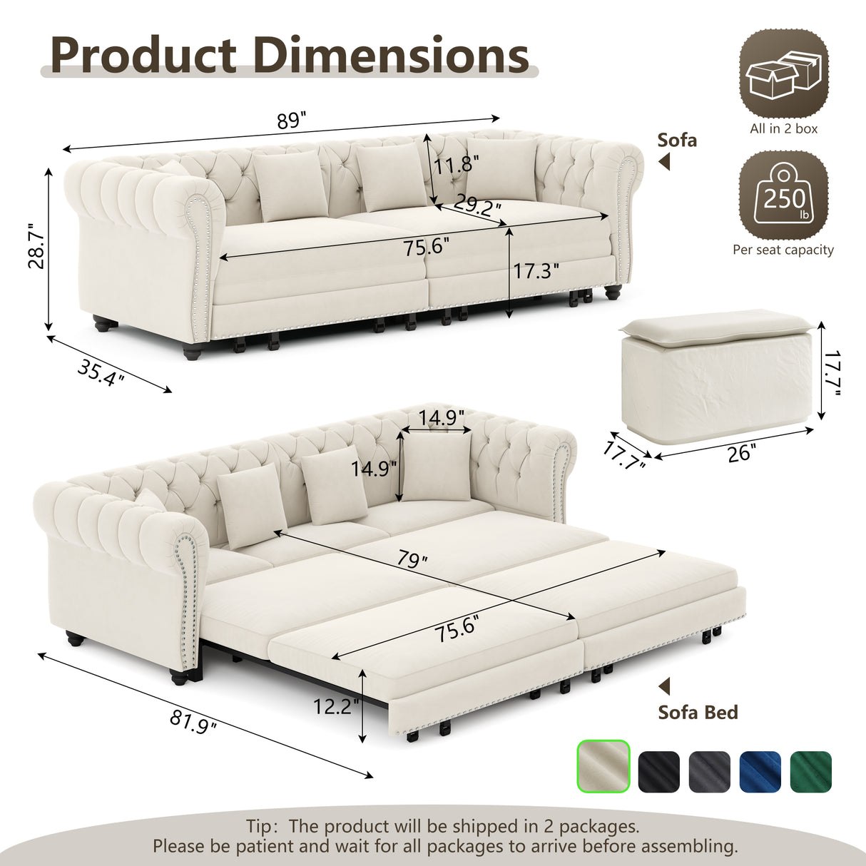 Chesterfield 3-in-1 Pull-Out Sofa Bed