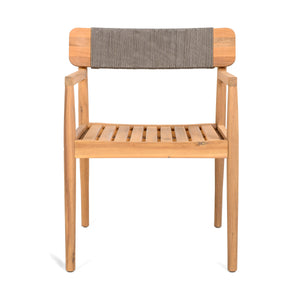 Creative Braided Acacia Wood Outdoor Dining Chairs with Armrests