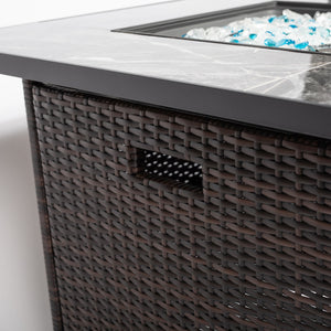 Outdoor Propane Gas Fire Pit Table With Lid With Glass Rocks And Rain Cover - Espresso