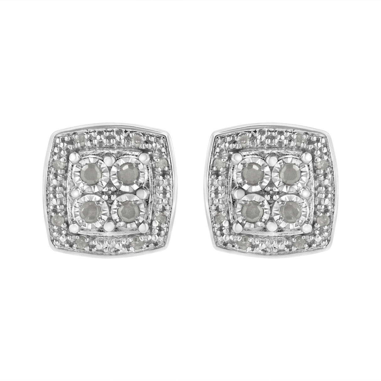 .925 Sterling Silver 1/4 cttw Round Cut Diamond Square Shape Milgrain Stud Earrings (I-J Color, I3 Clarity)