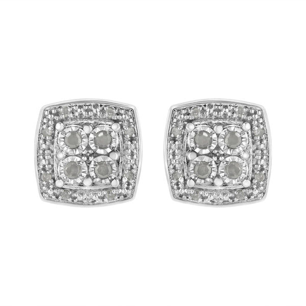 .925 Sterling Silver 1/4 cttw Round Cut Diamond Square Shape Milgrain Stud Earrings (I-J Color, I3 Clarity)
