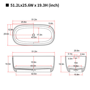 51'' Freestanding Bathtub Resin Stone Soaking Bathtub