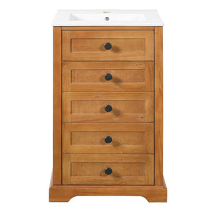 Bathroom Vanity With Integrated Sink, Soft-Closing Door - Natural Wood