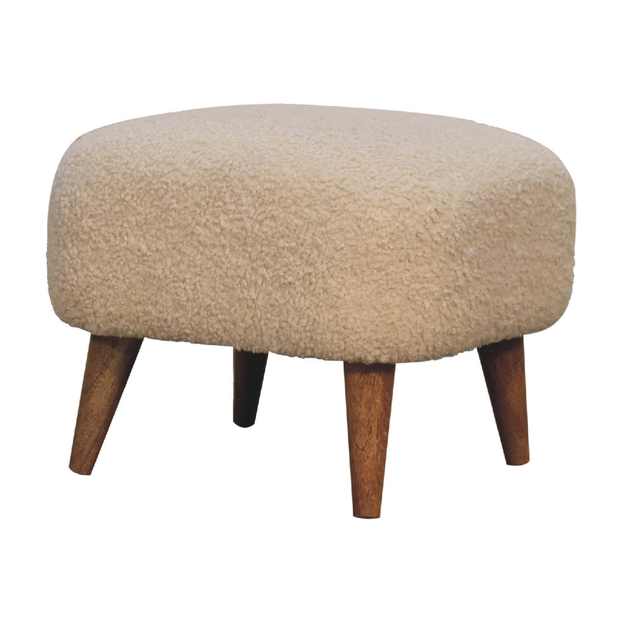 Solid Wood Boucle Upholstered Square Footstool