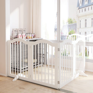 4 Panel Freestanding Pet Gate With Foldable Design And Support Feet - White