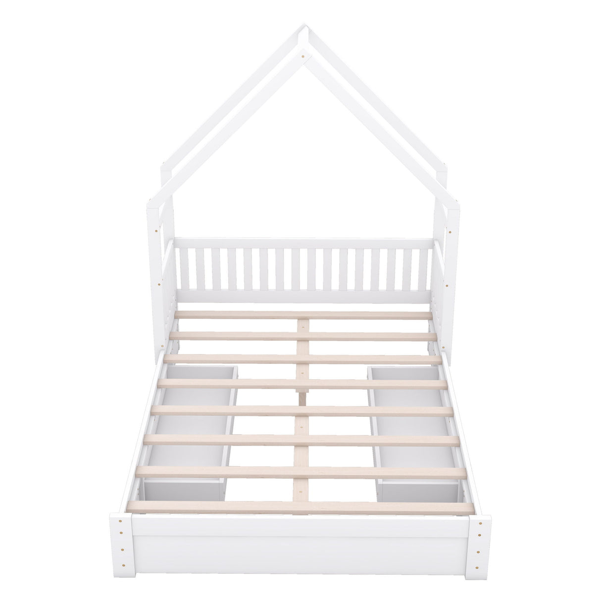 House Style Platform Bed With Guardrail And 2 Drawers