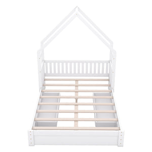 House Style Platform Bed With Guardrail And 2 Drawers