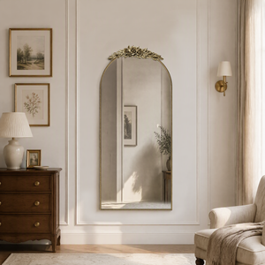 70.87-Inch Arched Wall Mirror, Vintage Gold with Floral Ornament