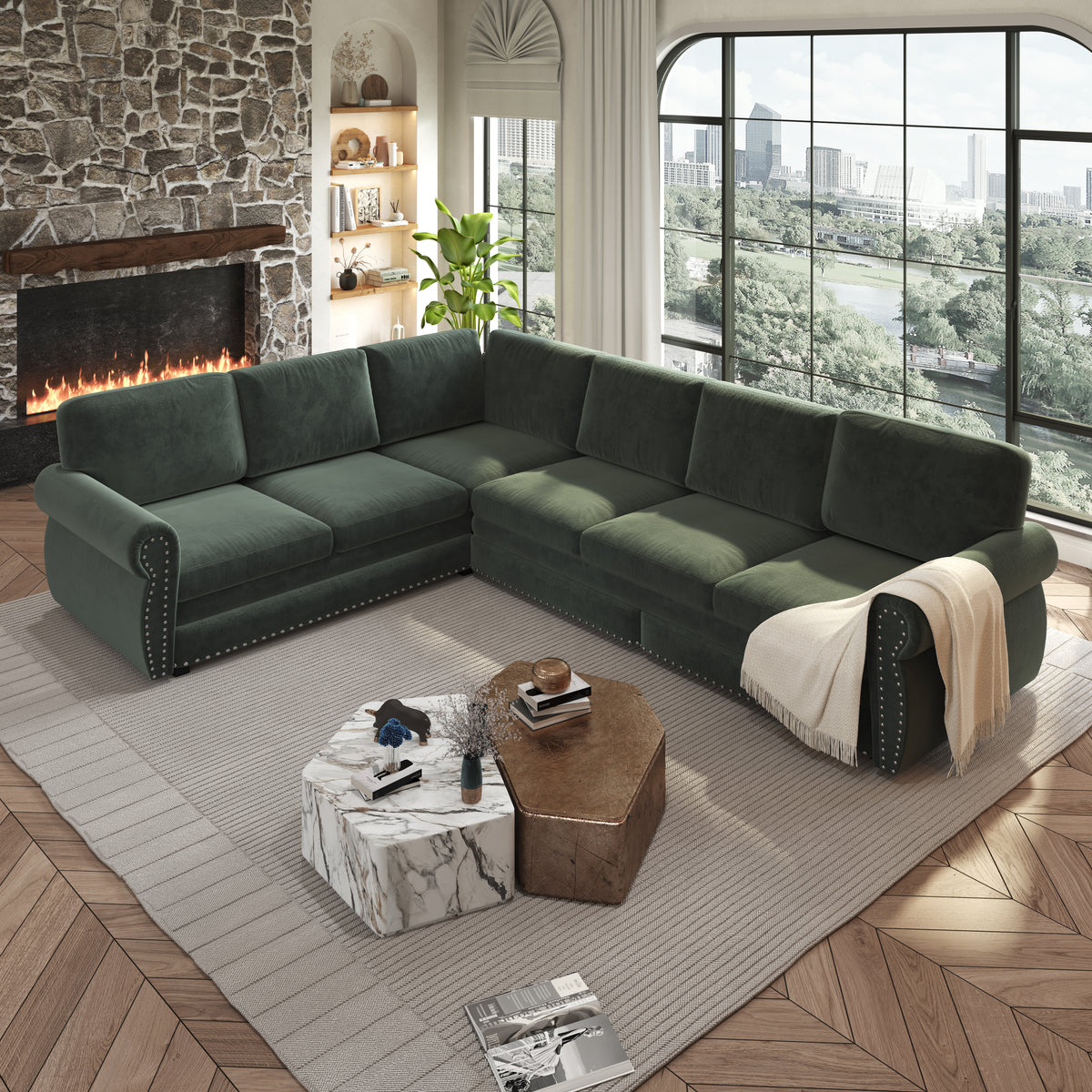 118" L-Shaped Convertible Sofa Couch