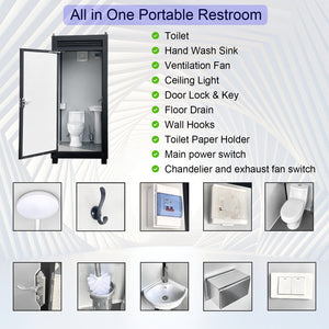 Person Portable Toilet Cabin – Outdoor Restroom with Light, Sink & Vent Fan