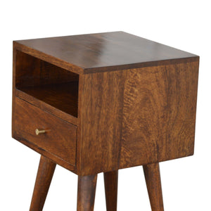 Solid Wood Mini Nightstand, 1-Drawer, 1 Open Slot, Chestnut