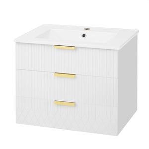 Wall Mounted Floating Cabinet With Double Drawer, Rectangular Sink