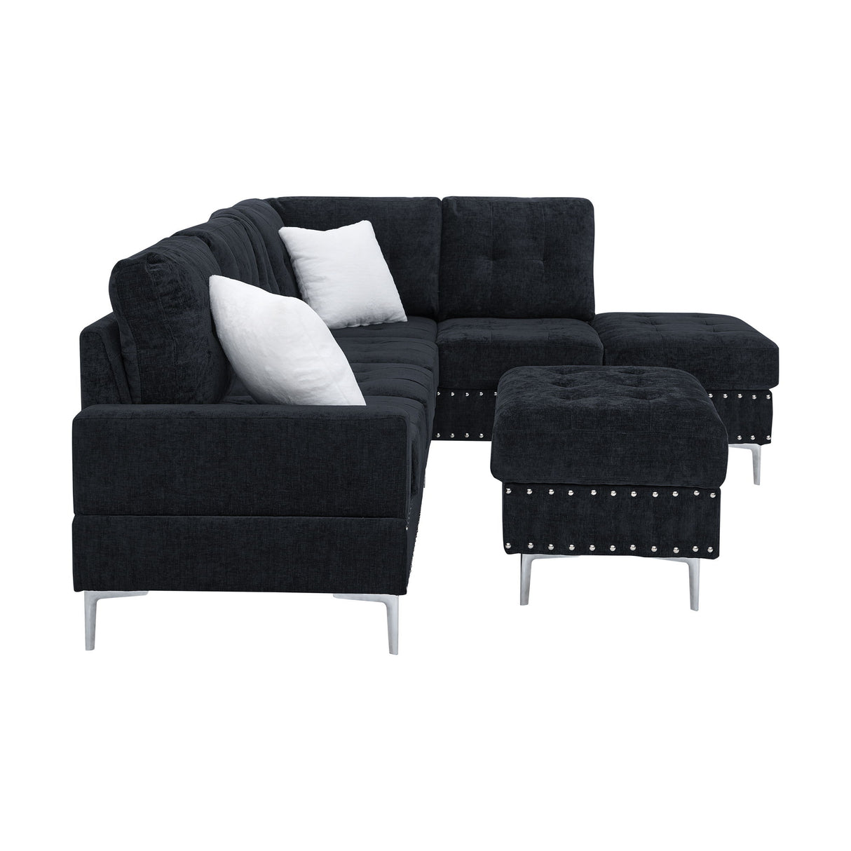 L-Shaped Sectional Sofa With Chaise And Storage Ottoman, Includes 2 Pillows