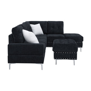 L-Shaped Sectional Sofa With Chaise And Storage Ottoman, Includes 2 Pillows