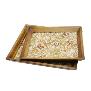 Set of 2 Square Acacia Wood Mirrored Trays