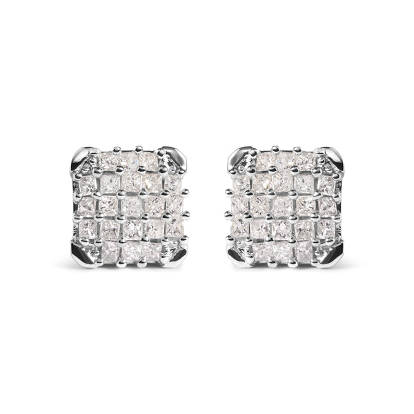 10K White Gold 3/4 Cttw Princess Diamond Composite Open Frame Stud Earrings (I-J Color, I1-I2 Clarity)