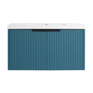 Contemporary Wall Mounted Bathroom Vanity With Resin Double Sink