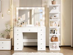 Vanity Desk with 11 Hollywood Bulbs & 7-Tier Storage Shelves