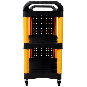 3 Tier Rolling Auto Detail Cart With Wheels - Yellow & Black