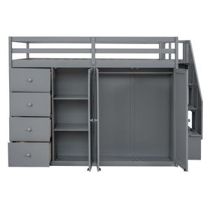 Loft Bed With Built In Wardrobes, Cabinets And Drawers