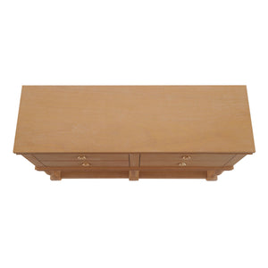Console Table With 4 Soft Close Drawers, Thick Bottom Shelf For Living Room - Natural