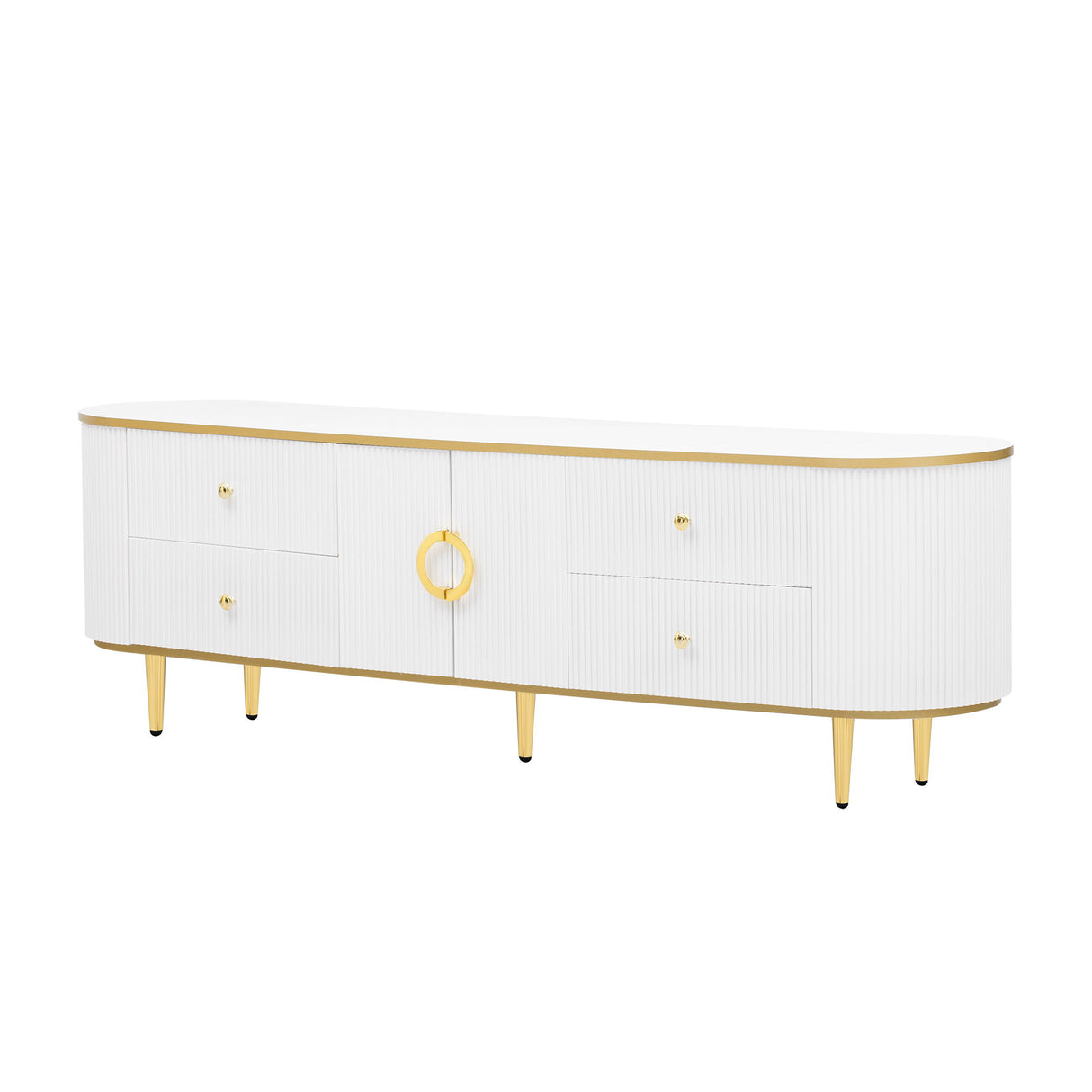 Modern TV Stand For TVs Up To 80", Entertainment Center With 4 Drawers And 1 Cabinet, Wood TV Console Table With And Handles For Living Room - White