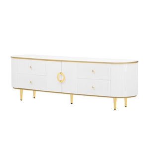 Modern TV Stand For TVs Up To 80", Entertainment Center With 4 Drawers And 1 Cabinet, Wood TV Console Table With And Handles For Living Room - White