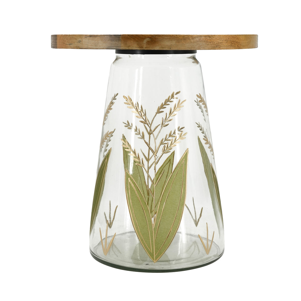 16x17.5" Glass Side Table with Wood Top