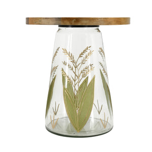 16x17.5" Glass Side Table with Wood Top