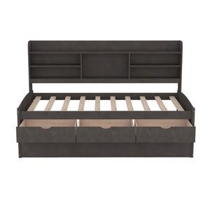 Captain Bed With Built In Bookshelves, 3 Storage Drawers, And Trundle