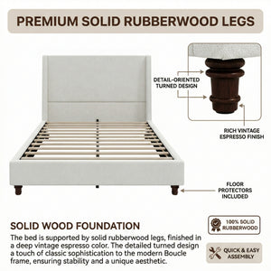 52.7" Tall Wingback Upholstered King Size Platform Bed Frame