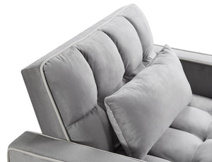 Convertible Sleeper Chair Sofa Bed, Grey Velvet, Pull-Out Single Bed
