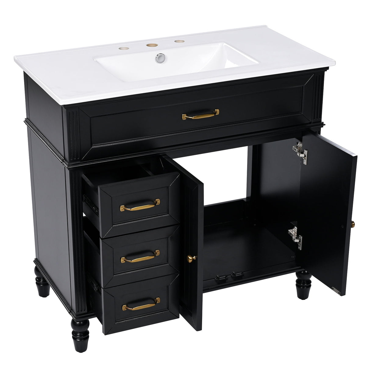 Bathroom Vanity With Sink, 2 Doors 2 Drawers, Freestanding Design