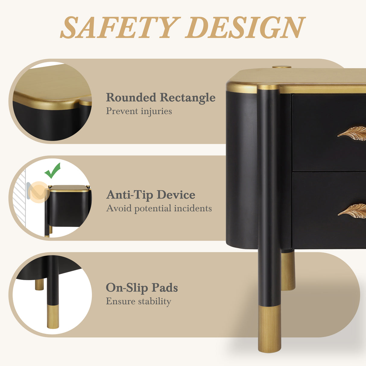 Contemporary 2 Drawers Nightstand with Curved Profile Design