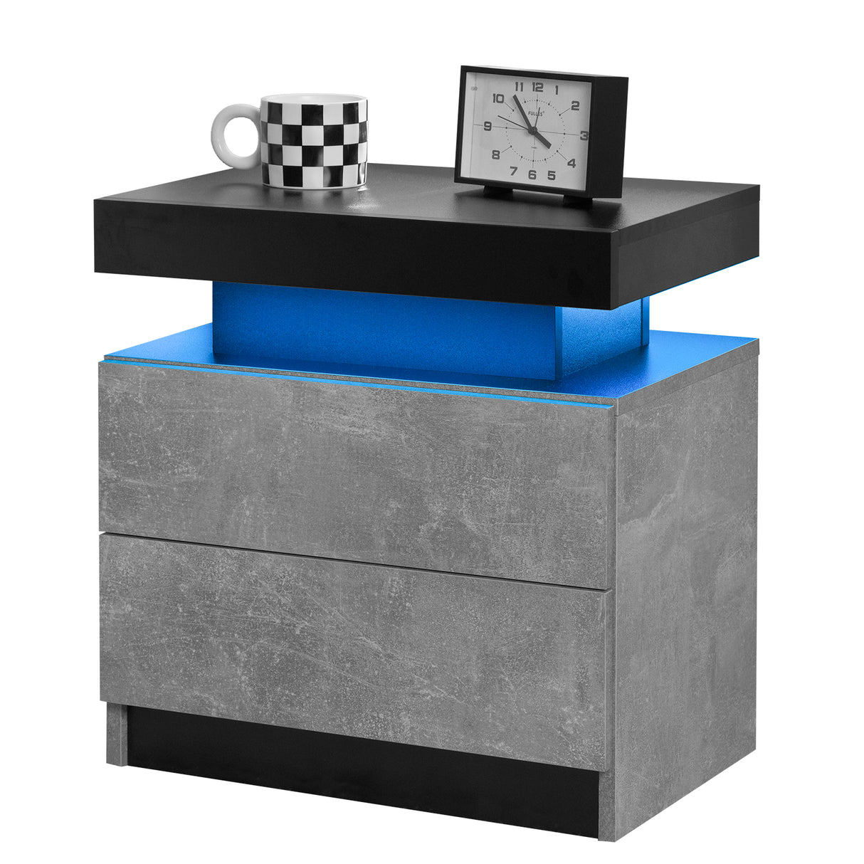 Modern LED Nightstand with 2 Drawers for Bedroom