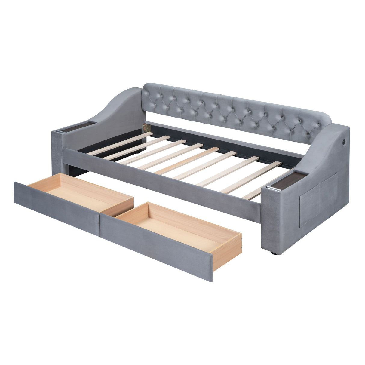 Upholstered Daybed With Storage Armrests And USB Port