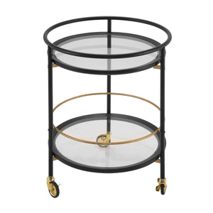 Modern Round Bar Cart with Tempered Glass Shelves
