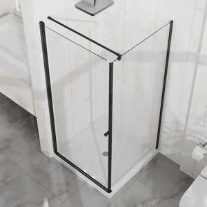 Corner Shower Enclosure, Frameless Pivot Door - Matte Black