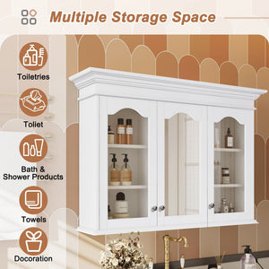 Medicine Cabinet With Mirror Door And Adjustable Shelves, Wall-Mounted Bathroom Storage Cabinet - White