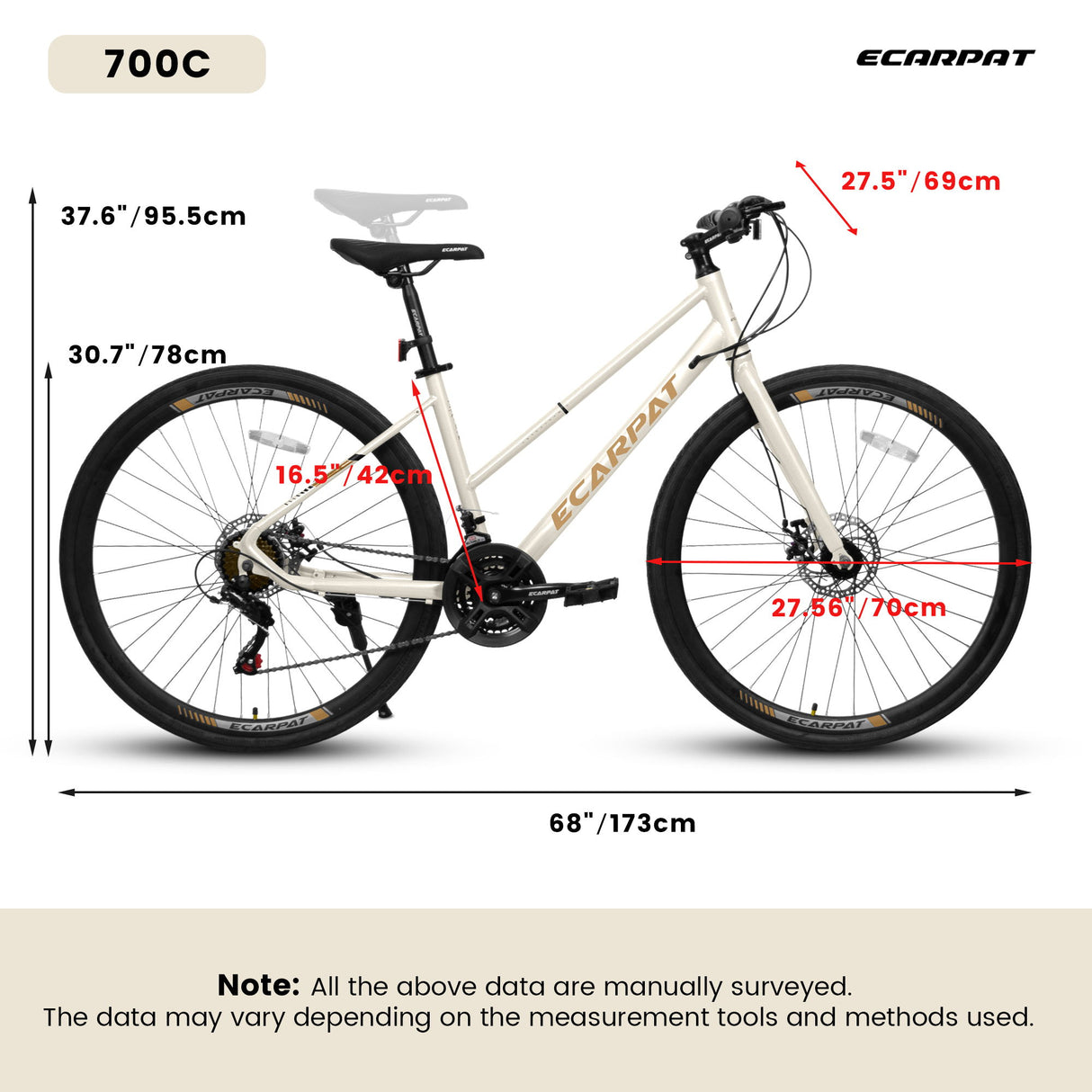 A28250 Road Bike With Aluminum Alloy Wheels, 21 Speed Gear System, Disc Brakes, Wide Tires