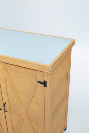 Potting Bench with Storage Cabinet and Metal Table Top for Outdoor Patio