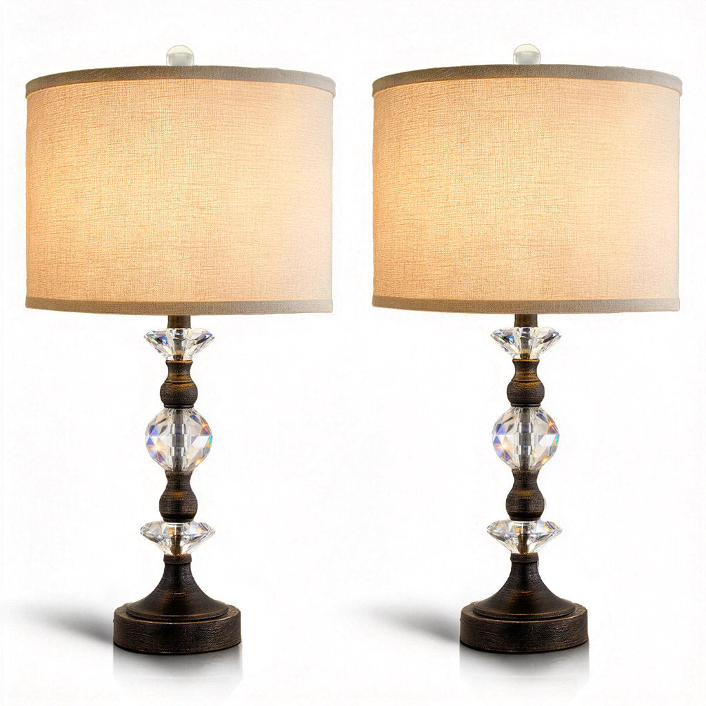 Crystal Table Lamp with 3-Way Dimmable Light and USB Type-C Ports, Set of 2, Antique Bronze