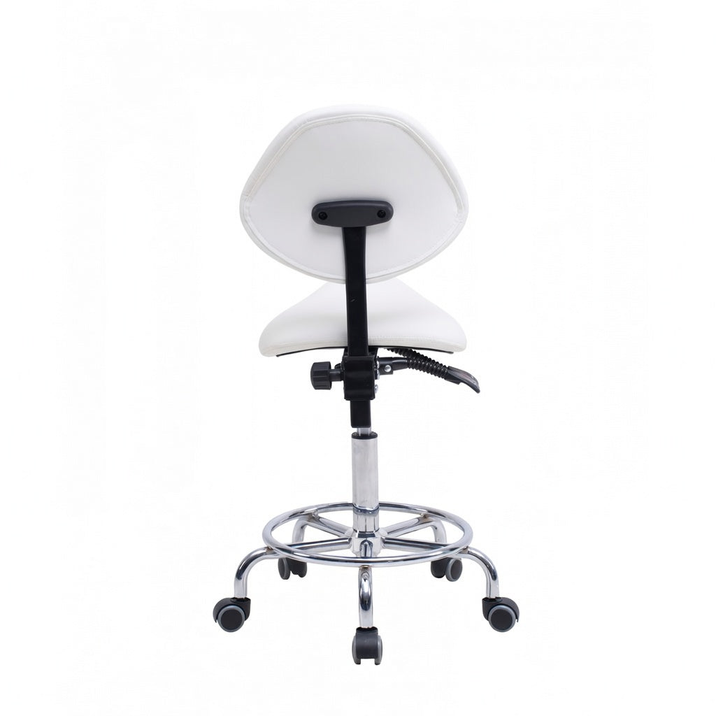 Saddle Stool Chair with Backrest - White