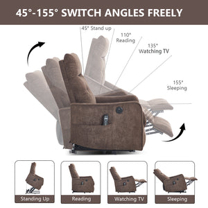 Brown Chenille Single Motor Power Lift Recliner Chair