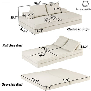 Multifunctional Convertible Sofa Bed With 2 Tumbler Backrests And 2 Pillows, Deep Seat Couch