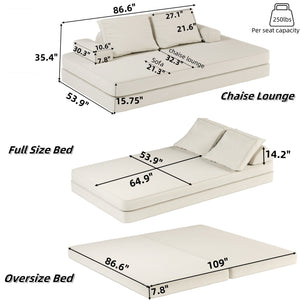 Multifunctional Convertible Sofa Bed With 2 Tumbler Backrests And 2 Pillows, Deep Seat Couch