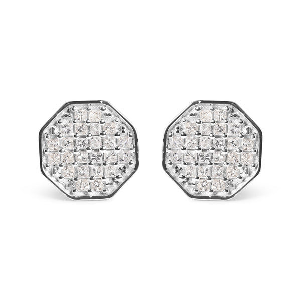 10K White Gold 7/8 Cttw Princess Diamond Composite Octagon Shaped Stud Earrings (I-J Color, I1-I2 Clarity)