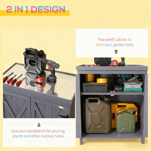 Tool Shed Outdoor Storage Cabinet with Galvanized Top and Two Shelves