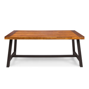 Carlie Outdoor Sandblast Finished Dining Table with Rustic Metal Legs