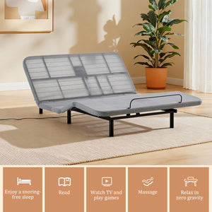 Caron - Queen Size Upholstered Wingback Bed With Adjustable Base Bundle Set - Ivory
